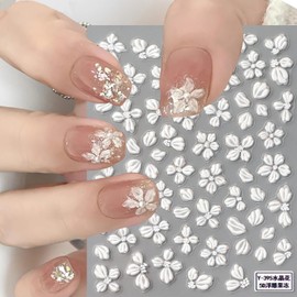Flower Nail Sticker for Nail Art,Spring Nail Decals Embossed 5D Embossed Crystal Camellia Four-Petal Floral Nail Design Lovely Flowers for Nails Adhesive Gel Slider Charm Decor Manicure Accessories