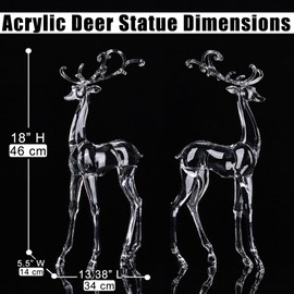 18" Tall Acrylic Christmas Reindeer Figurine - Elegant Clear Large Reindeer Ornaments for Christmas Indoor Decor, Holiday Centerpiece, Living Room, Fireplace, Table Display (Clear Standing Reindeer)