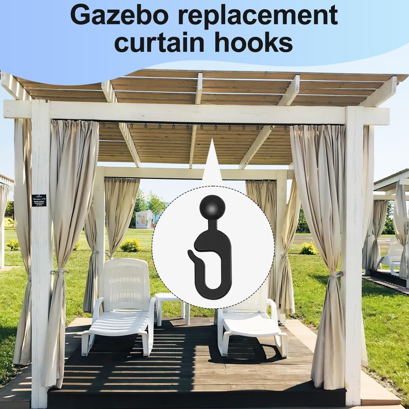jbcgv 50Pcs Plastic Hooks for Gazebo Curtains, Plastic Black Track