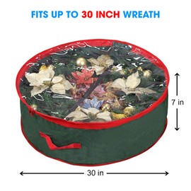 Primode Wreath Storage Bag 30" | Garland Wreaths Container with Clear Window for Easy Holiday Storage | Durable 600D Oxford Material (Green)
