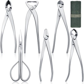 Nuogo 6 Piece Bonsai Tool Set with Roll Bag 8 Inch Heavy Duty Gardening Pruning and Care Kit Concave Knob Wire Cutter Trunk Splitter Jin Pliers Scissors