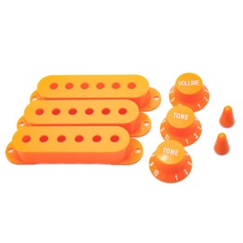 FJ&Band Stratocaster Pickup Covers + Knobs Set - 3Pcs Plastic Single Coil Pickup Covers with 2 Tone 1 Volume Knobs | Compatible with Fender Electric Guitars (Orange)