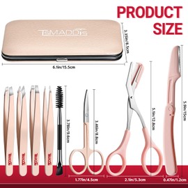 TsMADDTs Tweezers for Women Facial Hair, 8 in 1 Eyebrow Kit with Tweezers, Eyebrow Trimmer Scissors, Razor, Brush with Travel Bag, Hair Plucking Daily Beauty Tools