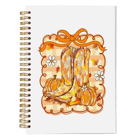 bitCNY Fall Spiral Notebook 8.3x5.5 Inches - Pumpkin and Cowboy Boots Journal, Autumn Western Theme Notepad, Cute Seasonal Notebook for Women Girls Teens