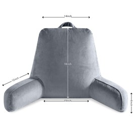 OAISZ Reading Pillow for Sitting in Bed Adult, Reading Pillow with Shredded Memory Foam, Bed Pillow with Washable Cover, Back Pillow Sitting Up with Extend Arms, LightGrey, Large