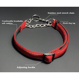 PUROAYET Martingale Collar for Dogs Reflective Nylon Dog Training Collars Soft Padded No Pull Adjustable Collars Stainless Steel Chain Collar for Large/Medium/Small Dogs (Red,M)