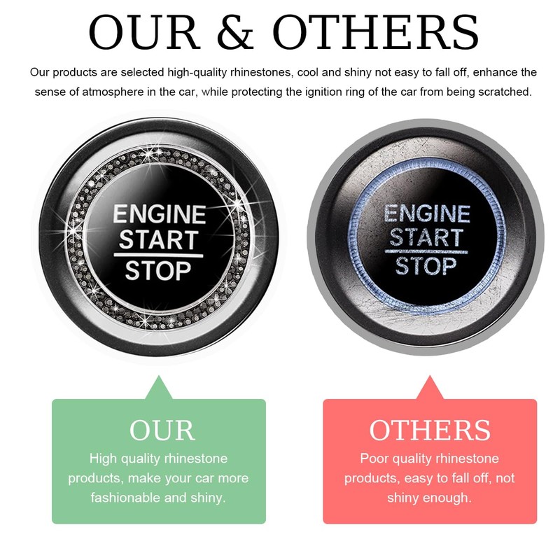Gasedin Car Engine Start Stop Decoration Ring, Sparkling Crystal Vehicle