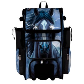 Boombah Rolling Superpack Baseball/Softball Gear Bag - Telescopic Handle - Holds 4 Bats - Wheeled Version - Mustang Black/White/Storm