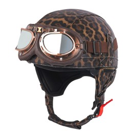 Vintage Leather Motorcycle German Style Half Helmet DOT Approved, Cool Cute Men Women Retro Half Face Shell Helmet with Visor, Adult Scooter Open Face Helmet for Motobike Moped Cruiser