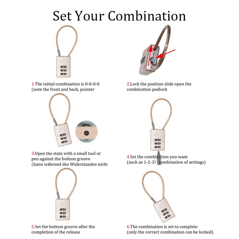 SISAV 3 Digit Cable Combination Lock 16 inches Cable for