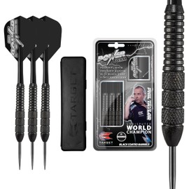 TARGET Darts Phil Taylor Power Storm Black, 22G Brass Steel Tip Darts Set | Player Edition Phil Taylor Darts Set with Storage Case, Beginner Dart Sets, Phil Taylor Dart Kit