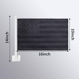 Kind Girl 2 Pack Black USA American Car Flags, 16 x 10 Inch Double Sided, 14 Inch Flag Pole with Window Clip, Suitable for Car, Home, Room, Garden, Office, Entryway