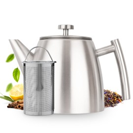 Vaja Trends Teapot Grey Stainless Steel 1 Litre Teapot with Strainer Insert Stainless Steel Teapot Warmer for Teapot Teapot Teapot with Warmer Tea Maker Double Walled