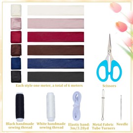 WEBEEDY 6 Colors 12 Set Satin Fabric Scrunchie Making Kit Hair Scrunchie for Women Girls with Elastic Strap, Needles, Thread, DIY Hair Supplies Scrunchies Kit for Hair Accessories, Headband, Bowknot