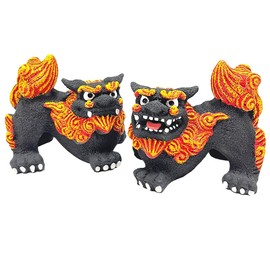 Okinawa Souvenir Mini Lion Statue for Entrance - Black/Horizontal