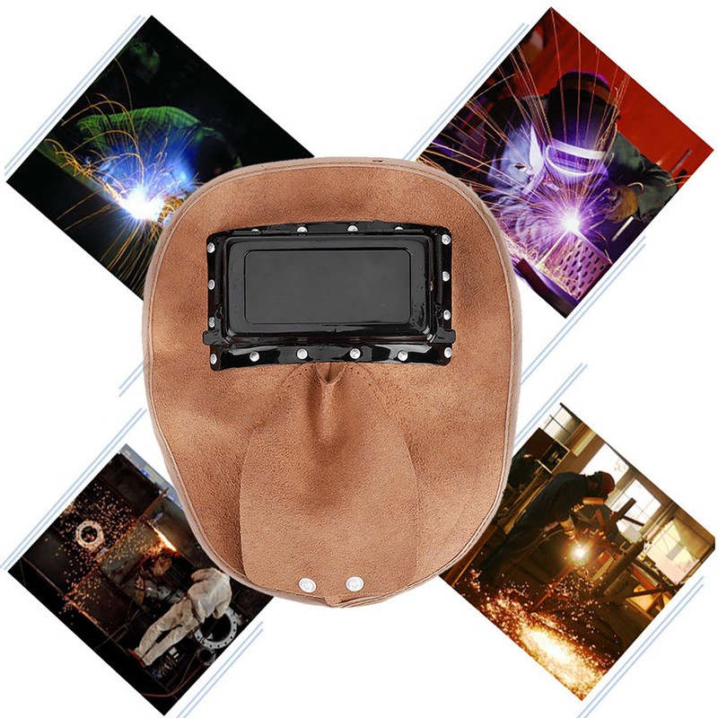 Head‑Mounted Cowhide Welding Helmet Cap Dual Lens Anti‑Spatter Heat Insulation