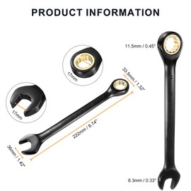 sourcing map 4Pcs Ratcheting Spanner 17mm Metric Open End Wrench 72-Teeth CR-V Steel 12 Point Nickel Plated Combination Ratchet Wrench for Fasteners Nut Bolt