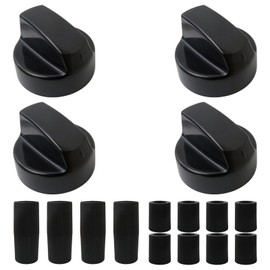 4Pcs Universal Control Knobs Replacement with 12Pcs Adapters Fit for Stove, Range and Oven - Black NEW
