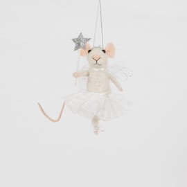 Sass & Belle Fairy Mouse with Star Wand Felt Hanging Decoration White