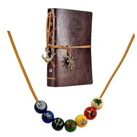 XHBTS Camp Half-Blood Notebook & Brown Faux Leather Cord Colorful Painted Wooden Bead Demigod Olympian Necklace
