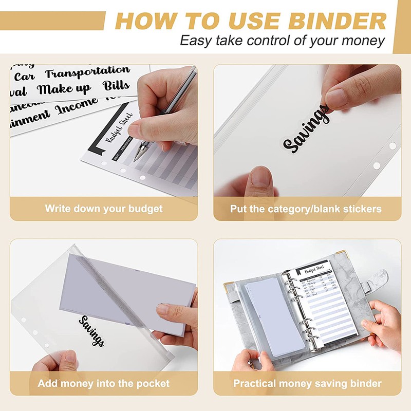 A6 Binder Budget Book Portable Marble Grain Notebook PU Leather