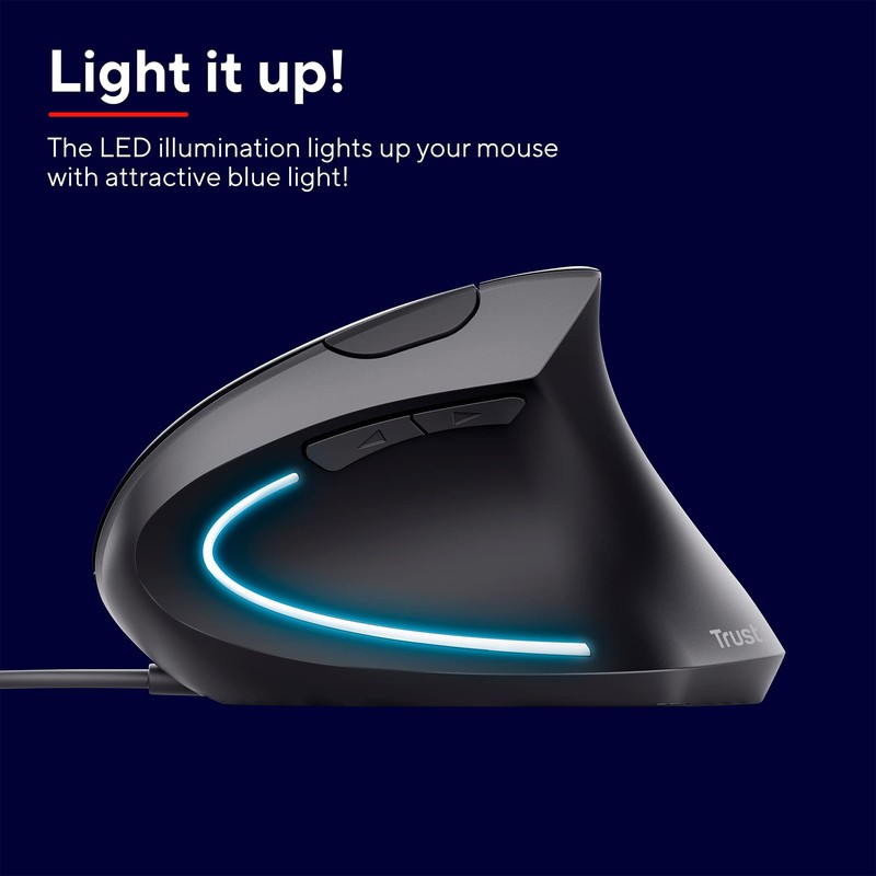 Trust Verto Wired Ergonomic Mouse, Vertical Mouse with LED Illumination,