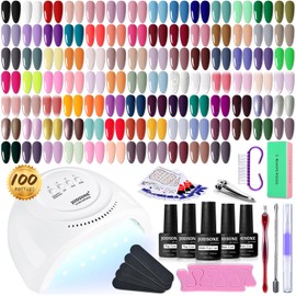 JODSONE JODSONE 100 Bottles of Gel Nail Polish Kit with U V Led Light 95 Multiple Glossy Glitter Colors Mint Green Light Pink Nail Gel Base Coat Glossy and Matte Top Coat Gel Polish Kit