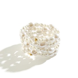 COLORFUL BLING Retro Twist Irregular Beaded Spiral Coil Upper Arm Cuff Open Arm Bracelet Armlet Adjustable Pearl Wrap Armband Bangle for Women-Pearl