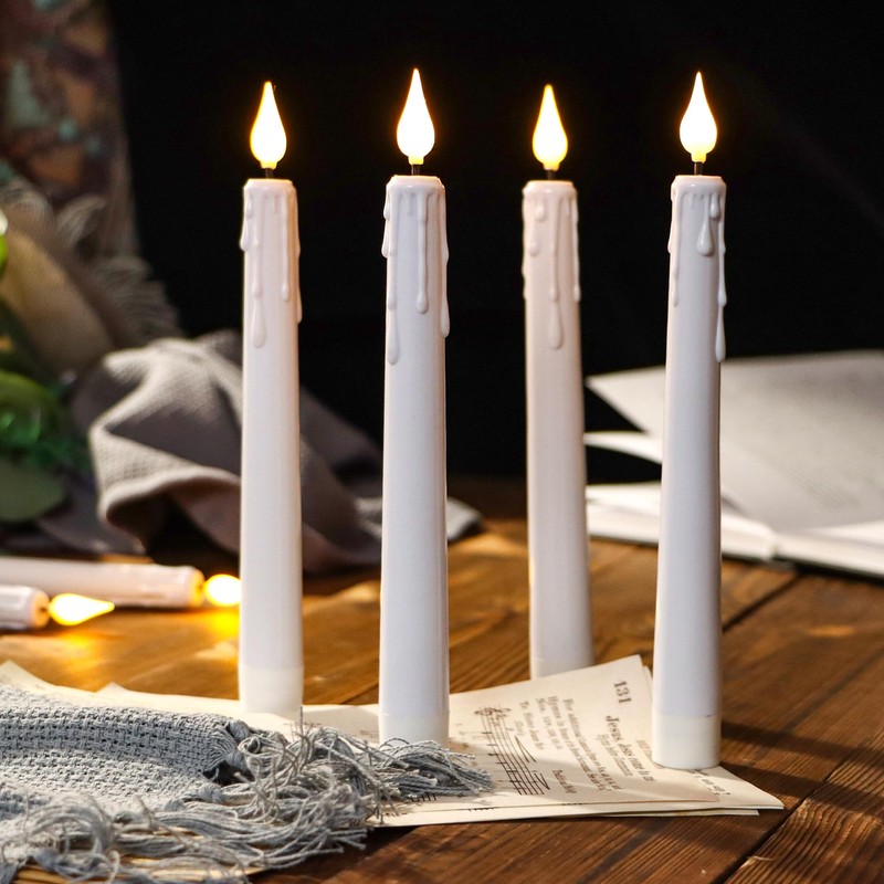 FREEPOWER 6PCS Rechargeable LED Flameless Taper Candles with Remote Timer,Battery