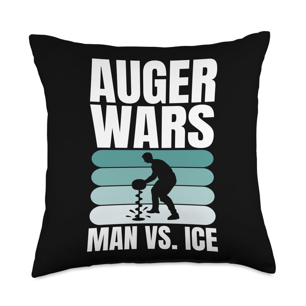 Auger Wars Man Vs Ice Ice Fishing Throw Pillow