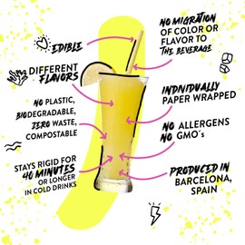 Sorbos Edible Straws, Lemon Flavored, Sustainable, Individually Packaged, No Plastic, No Allergens, No Gluten, No PFAS, 100 Percent Biodegradable, 7.4 inches long (Pack of 200)