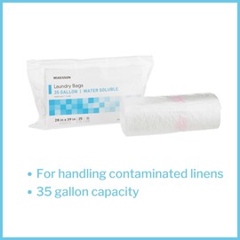 McKesson Laundry Bags for Soiled Linens, Hot Water Soluble - Heavy Duty, Polyvinyl Alcohol Film, Clear - 1 mil, 30 gal to 35 gal Capacity, 28 in x 39 in, 25 Count, 1 Pack