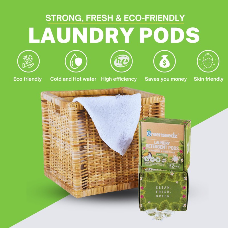 Laundry Detergent Pods, 32 Count, Fresh Scent, Eco Friendly, Biodegradable,