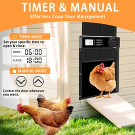 Automatic Chicken Coop Door, Large Chicken Door with Timer & Manual Control, Anti-Pinch Sensor, Low Battery Warning,Waterproof Aluminum Chicken Coop Opener with LCD Display, Battery Powered