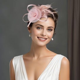 Fascinators for Women Kentucky Derby Floral Headwear Feather Tea Party Hats Cocktail Wedding Pink