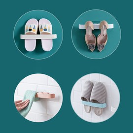 CARURLIFF Wall Mounted Shoe Rack, Hanging Shoe Rack for Door, Self Adhesive Wall Mounted Holders Shelf Hanging Bathroom Storage Box Slippers Hanger Shoe Rack Shoe Organizer (4pc)