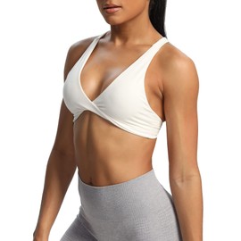 Aoxjox Women's Workout Sports Bras Fitness Backless Padded Satara Low Impact Bra Yoga Crop Tank Top (White, Large)