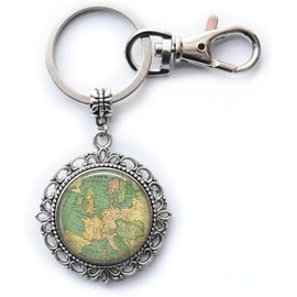 Llavero de mapa de Europa, joyería de mapa, mapa de moda, llavero de mapa de Europa, joyería de mapa antiguo, regalo de viajero, A0292