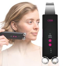 GESS 2-in-1 Ultrasonic Exfoliator and 3D Face Massager, EMS Face Roller & Face Scrubber, Ultrasound, Facial Cleanser, Microcurrent Device, Pore Cleanser, Face Blackhead Remover