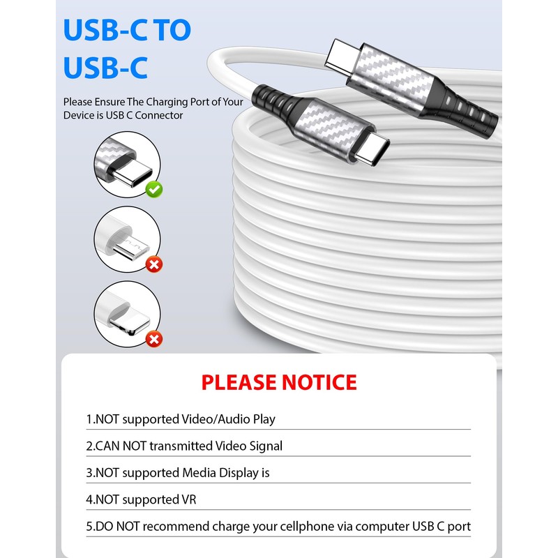 iMangoo 20ft USB C Cable 60W 45W Heavy Duty Cable