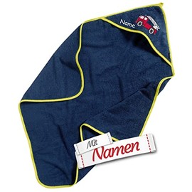 Fire Brigade Hooded Towel with Embroidered Name for Baby & Children, Terry Towelling Bath Towel/Children's Bath Towel with Hood Personalised