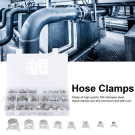 Onewer Hose Clamp Kit, 160 Pcs Hose Clamps Silver 304 Stainless Steel Spring Clips for Fuel Diesel Gasoline Pipe