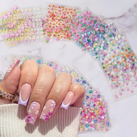 30 Sheet Colorful Flower Nail Stickers for Nail Art Decals YEFIUO Self-Adhesive Nail Art Charms Sliders 5D Relief Flowers Rhinestones Design Manicure DIY Supplies Stuff Accessories for Women and Girls