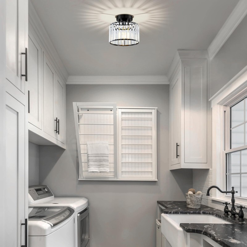 VIOLOEMI Crystal Black Semi Flush Mount Ceiling Light Modern Hallway