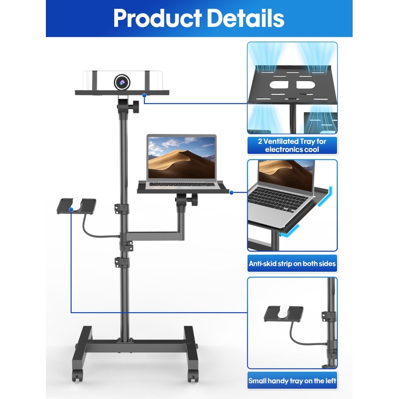 ORWOD Projector and Laptop Stand Tripod, 2 Shelves Mobile Laptop
