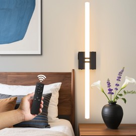 Eicrkodn Battery Operated Wall Sconce, Black Rechargeable Wall Lights with Dimmable Remote Control, 31.5 Inch 3000K-6000K LED Wireless Wall Lamps for Bedroom, Hallway, Background Wall