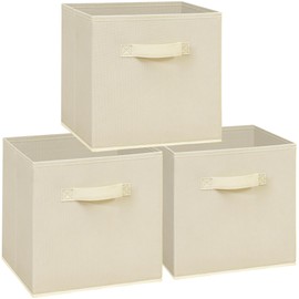 STORAGEIDEAS 11 Inch Fabric Storage Cubes, Sturdy Foldable Storage Bins, Heavy Duty Cube Organizer for Clothes, Blankets, Shelves, Closets, Bedroom, Living Room, Beige, 3 Pack