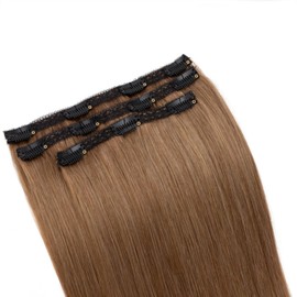TESS Remy Human Hair Clip in Extensions Straight Hairpieces with Soft Lace Wefts Breathable Secure Fit for Effortless Volume and Style, 18 Inches, Dark Linen