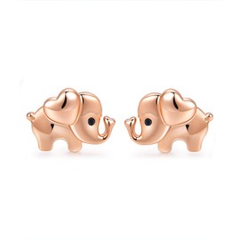 TANGPOET Elephant Earrings 925 Sterling Silver Rose Gold Small Elephants Stud Earrings Cute Animal Earring Birthday Jewellery Gifts for Girls Kids Children