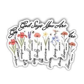 MAIANEY (3 Pcs) God Says You are Stickers 3" Unique Strong Chosen Wildflowers Christian Gifts for Women Mother's Day Inspirational Religious Bible Verse Decorations Laptop Water Bottle Kindle Tumbler